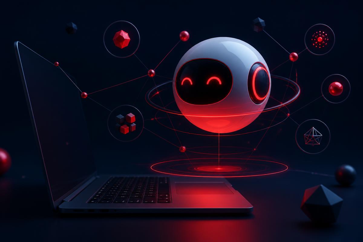 Illustration of AI agents and assistants working with business knowledge