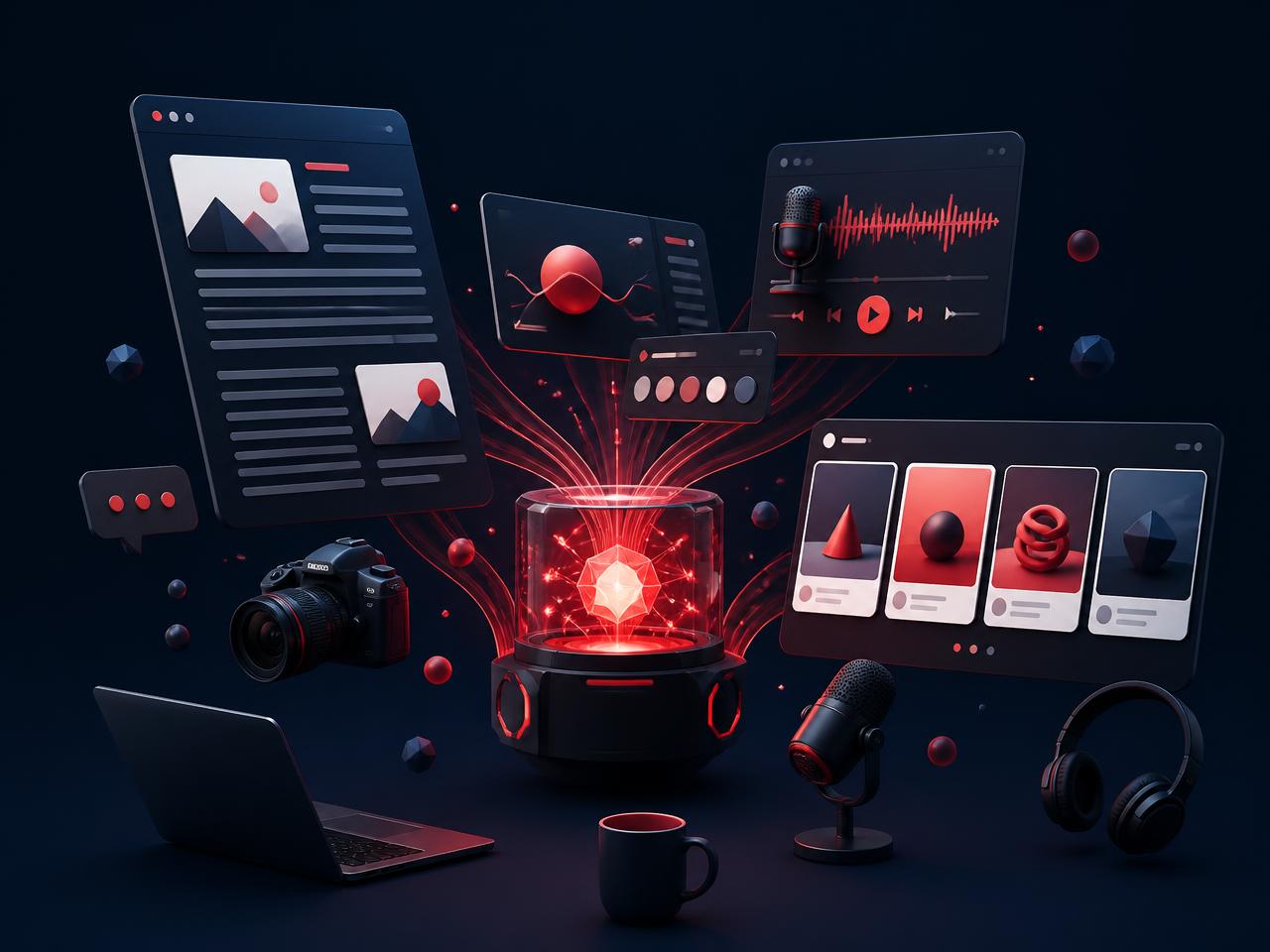 AI content studio producing articles, graphics, podcast audio and carousel posts