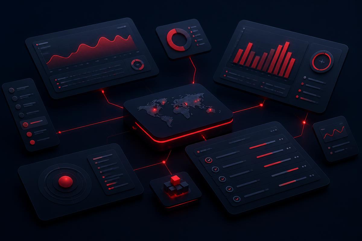 Illustration of connected automation dashboards for intelligent business operations