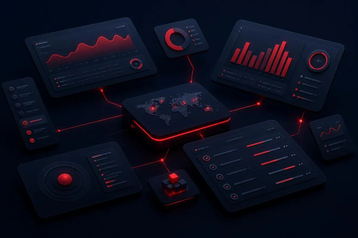 Illustration of connected automation dashboards for intelligent business operations