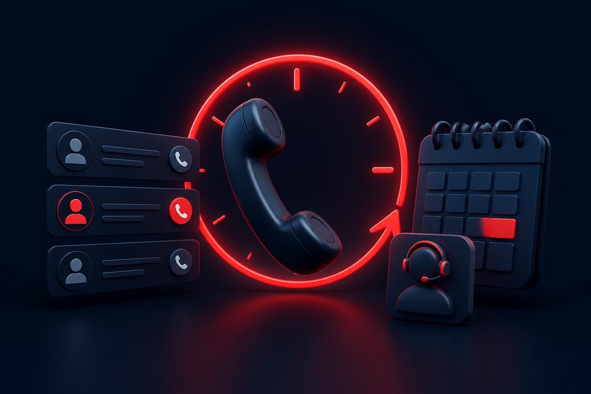Illustration of a 24/7 AI receptionist handling calls and bookings