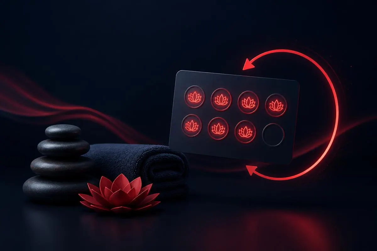 Illustration of spa loyalty card and automated rebooking cycle
