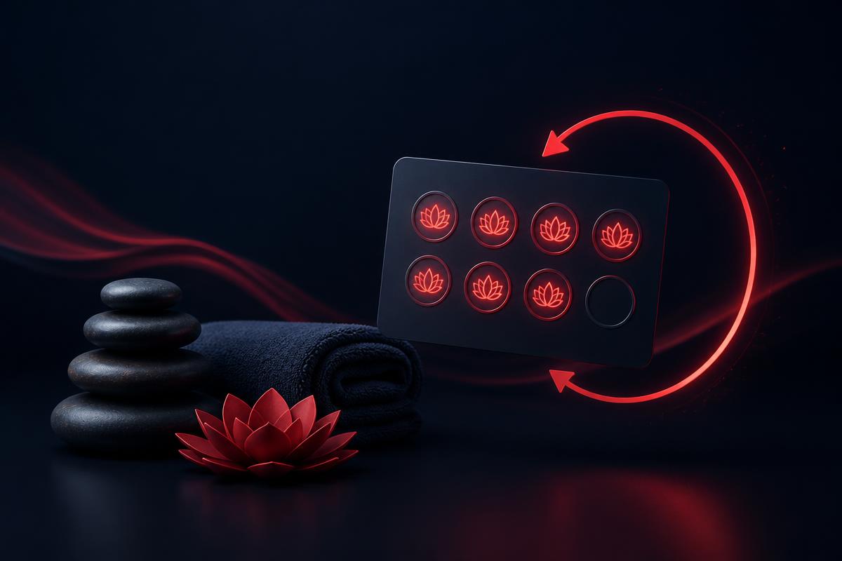 Illustration of spa loyalty card and automated rebooking cycle