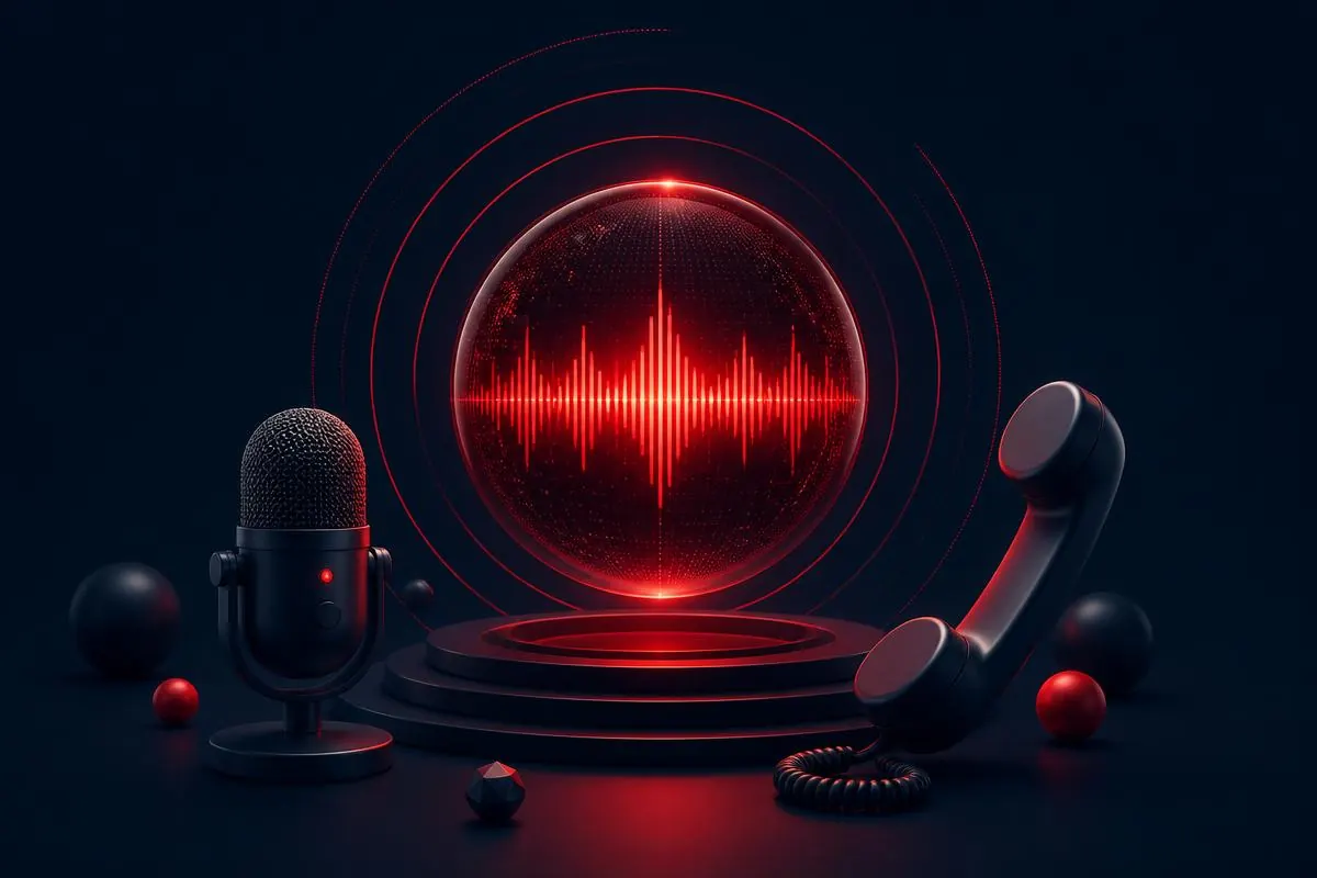 Illustration of a personal AI voice agent waveform with microphone and handset