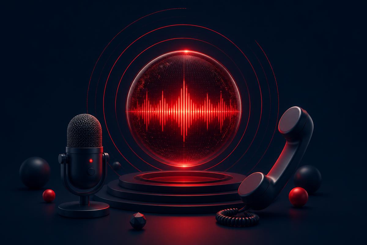 Illustration of a personal AI voice agent waveform with microphone and handset