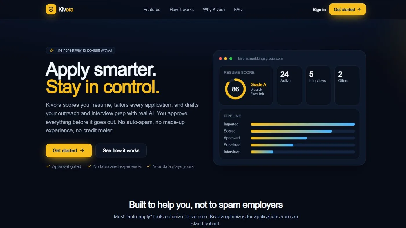 Kivora website homepage preview